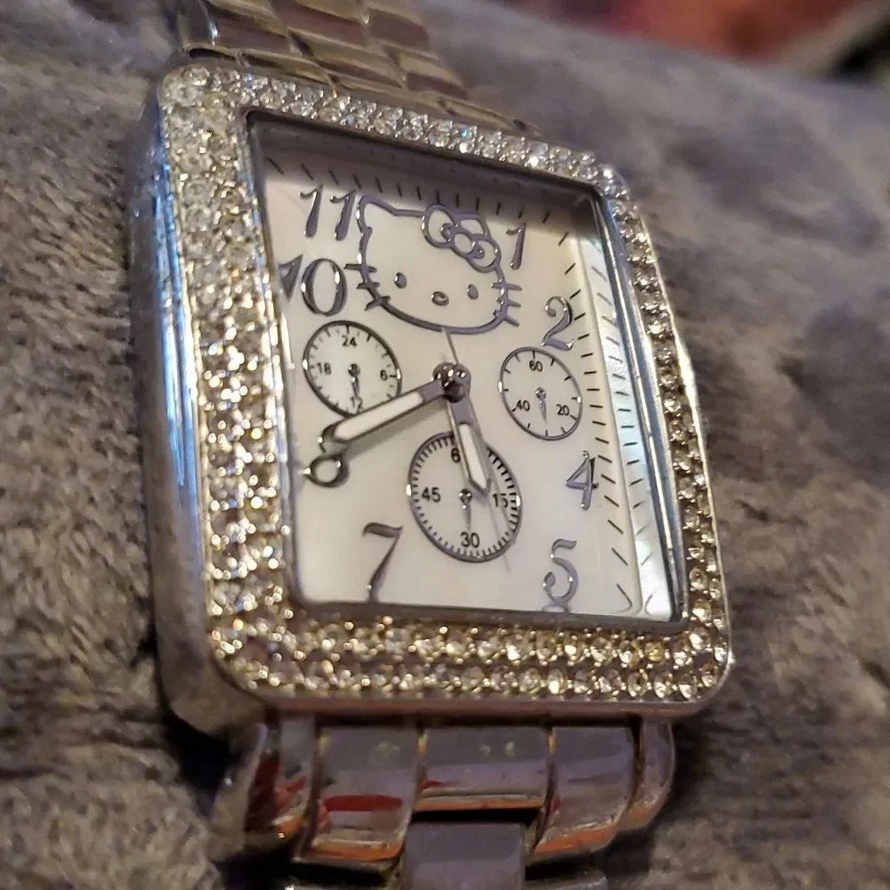 Hello Kitty Pave‎ CZ Bezel Silver Multi Dial Silver White Watch
